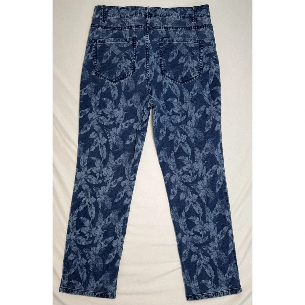 I.‎ Jill Christian Siriano Blue Leaf Print Stretch Jeans Tropical Women's Size 6
